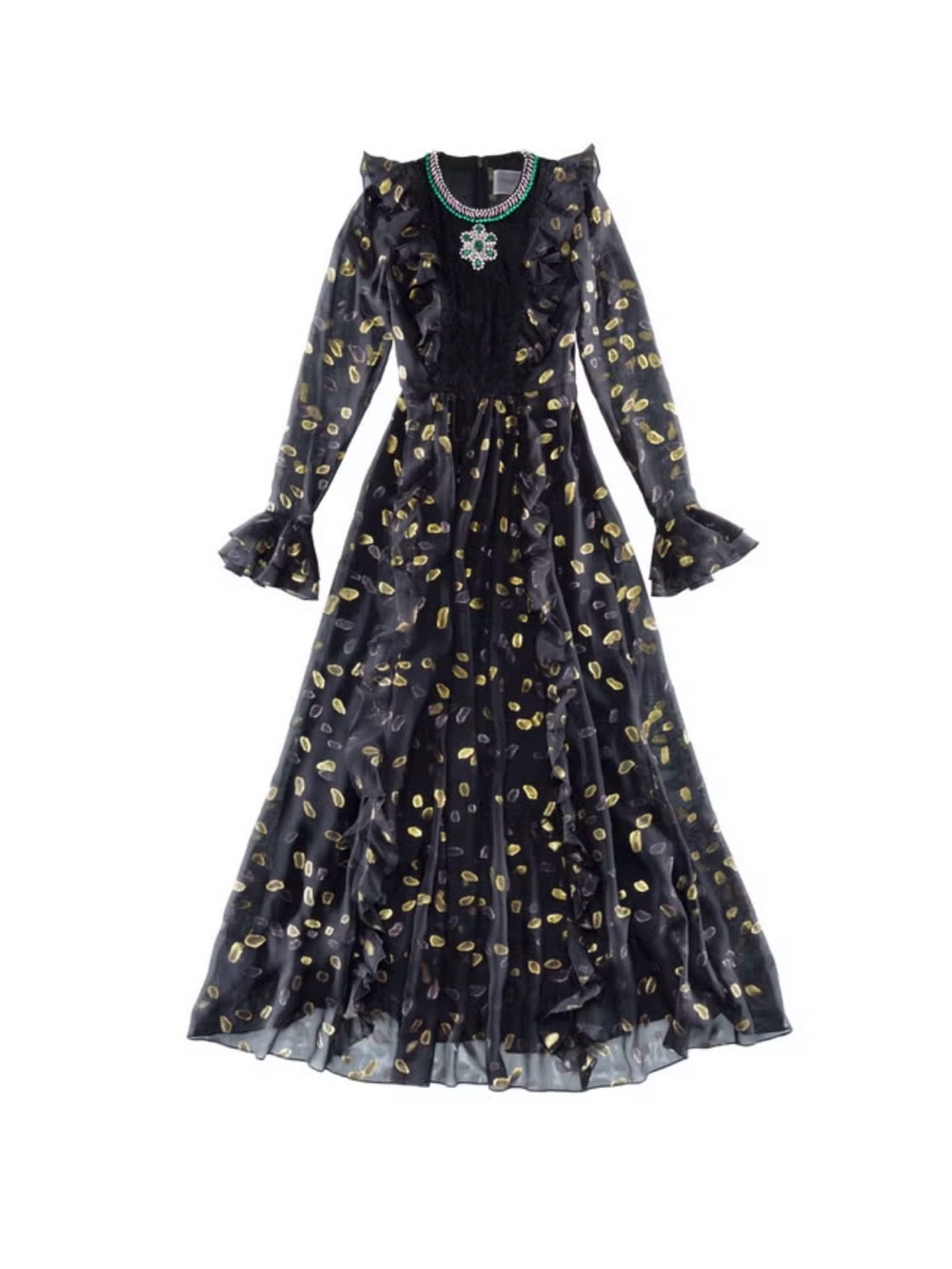 Giambattista Valli for HM Long Sleeve Ruffle Jeweled Gown